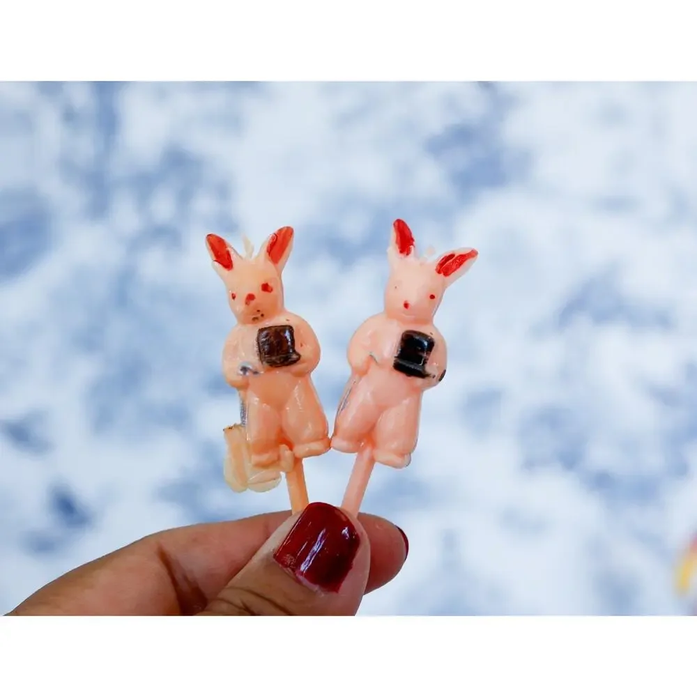 VTG Set of 13 Bunny Rabbit Cake Toppers Retro MCM Farm Cottage Tea Party Easter